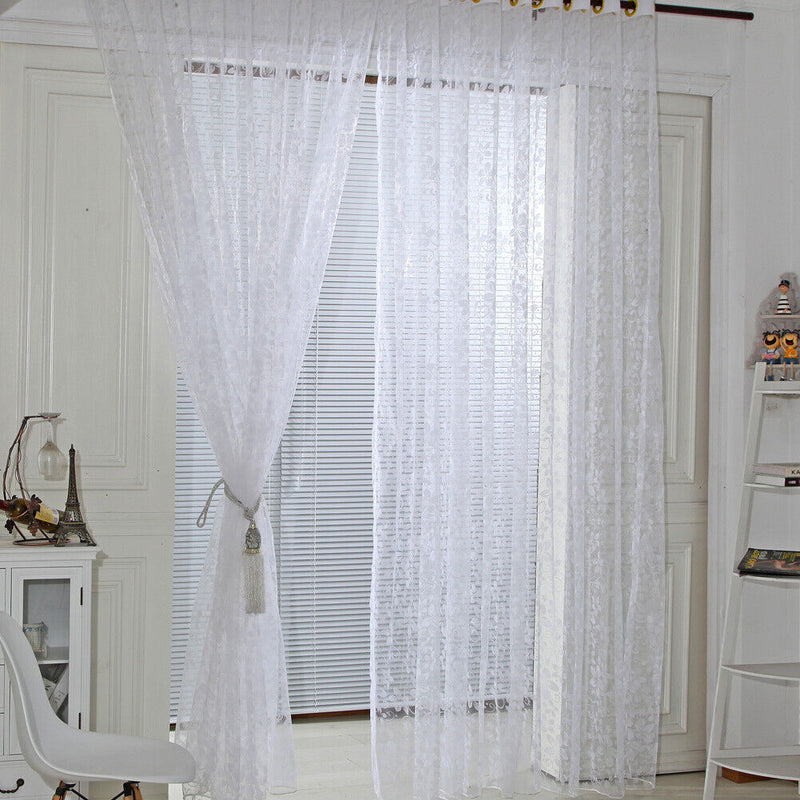 Leaves Printed Translucent Curtains Home Windows Tulle Sheer Drapes White