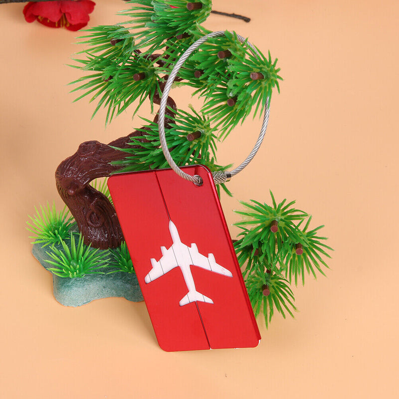 Metal Luggage Tag Aluminum Alloy Air Plane Travel Suitcase Label(Red)