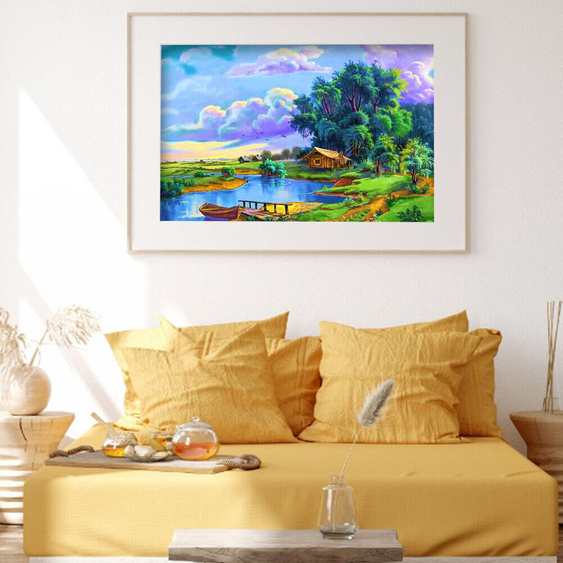 5D DIY Full Round Drill Diamond Paint Lake Scene Mosaic Rhinestone Art Picture