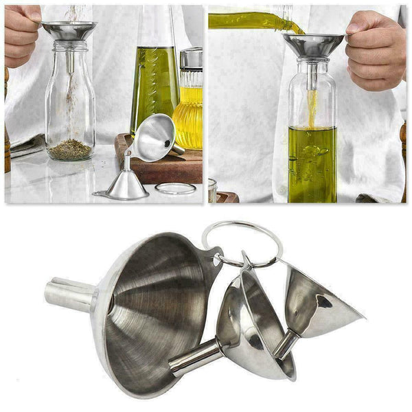 3 In 1 Portable Steel Mini Metal Funnel Set Kitchen B9F1 I2Q9 N L0S8