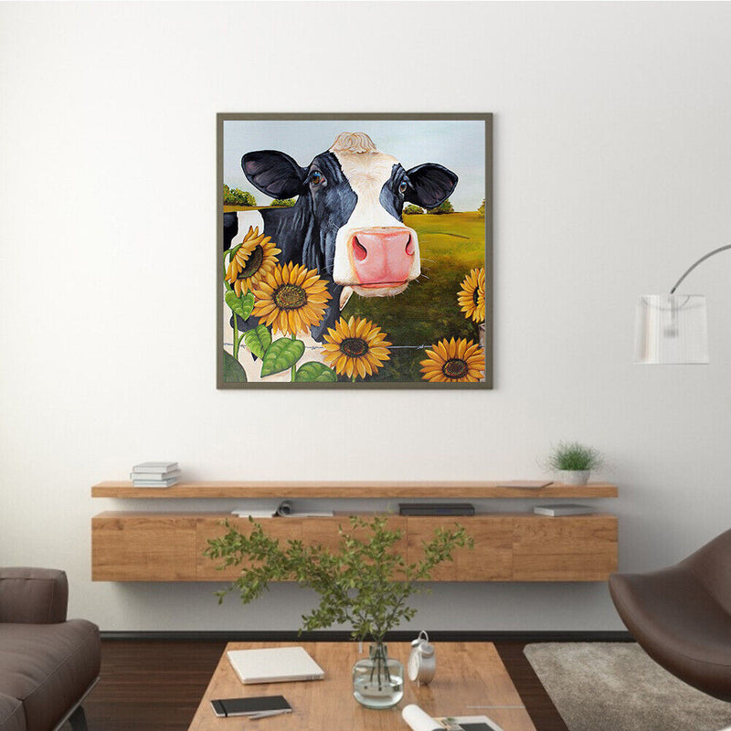 Flower Cow Canvas Painted Oil Paint By Numbers Wall Art Modern Bedroom Decor