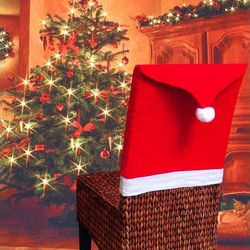 6pcs Xmas Santa Hat Chair Back Cover Home Party Dinner Art Decorative Case