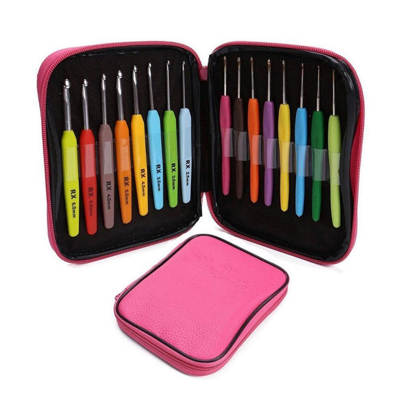 16pcs/set Soft Handle Colorful Aluminium Crochet Hooks Knitting Needles Kit