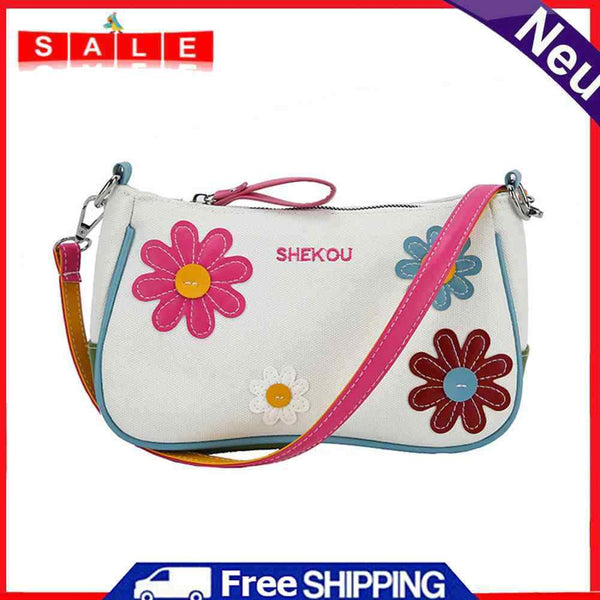 Fashion Women Flower Contrast Color Canvas Underarm Bag Casual Small Handbags