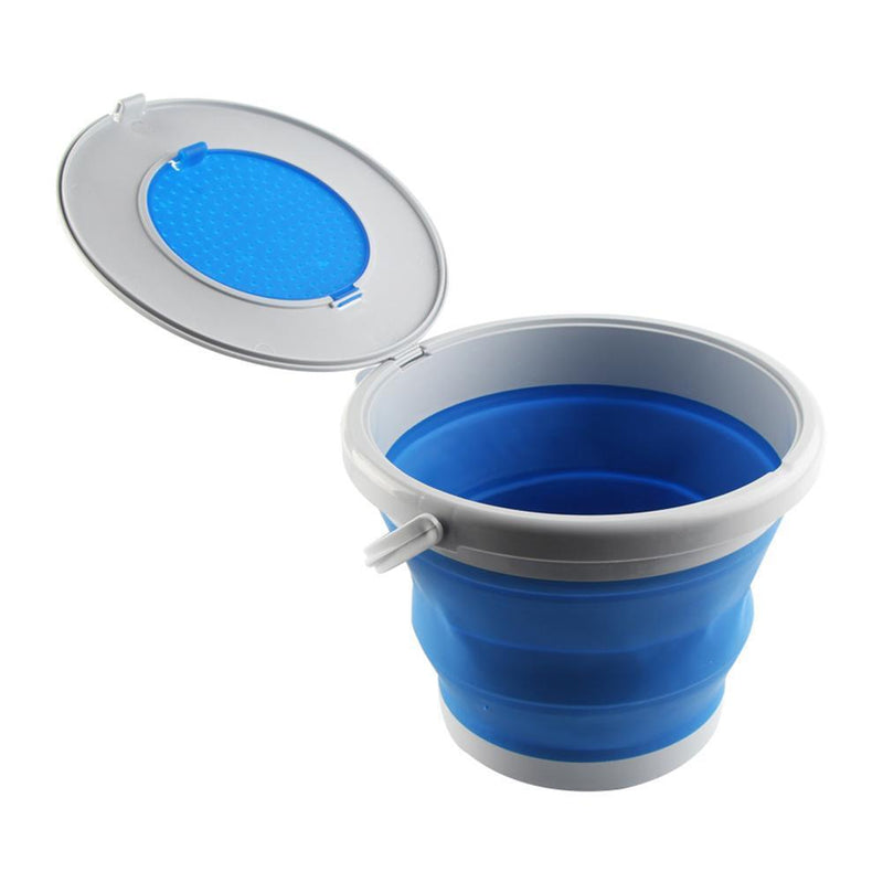 5L Folding Bucket with Cover Portable Car Wash Fishing Bucket (Blue)
