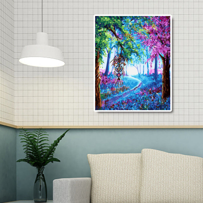 DIY Oil Painting By Numbers Kits Tree Hand Painted Canvas Color Drawing Picture