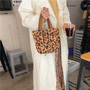 Corduroy Bento Handbag Women Animal Lunch Storage Bag (Apricot Leopard)