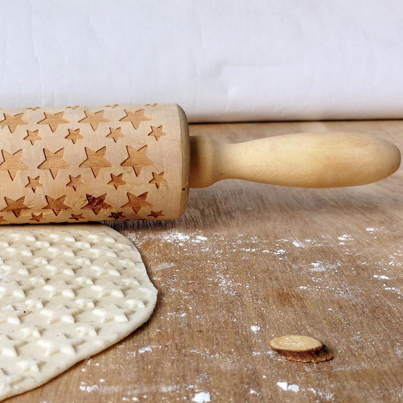 Wood Embossing Engraved Stars Rolling Pin Stencil for DIY Baking Cookies