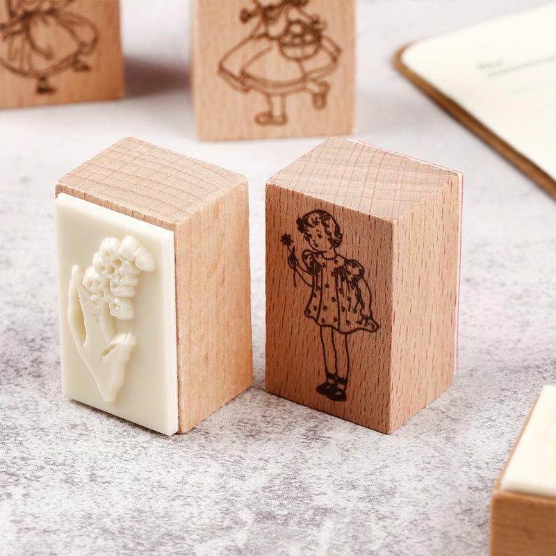 DIY Albums Forest Plants Wooden Rubber Stamp Flower Girl Printed Scrapbooking