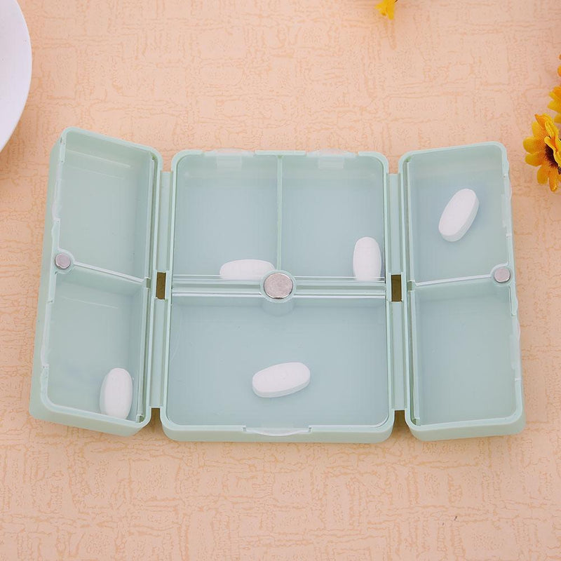 7 Grids Weekly Pill Box Magnet Lid Tablet Storage Box Pill Splitter (Green)