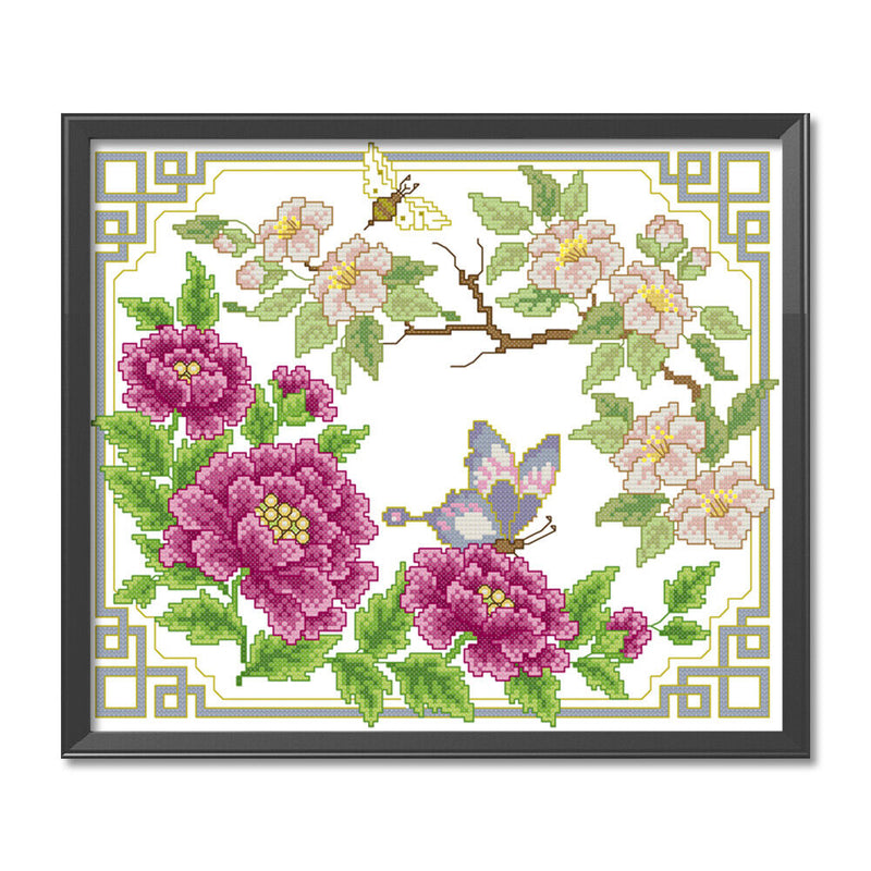Partial Embroidery Flower Butterfly 14CT Printed Cross Stitch Cotton Kit Decor