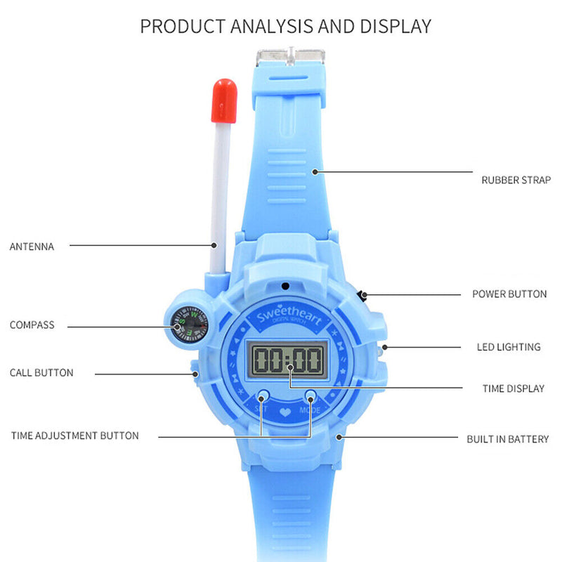 2pcs Watch Wireless Walkie Talkie Long Distance Call Kids Toys (Blue) Newly