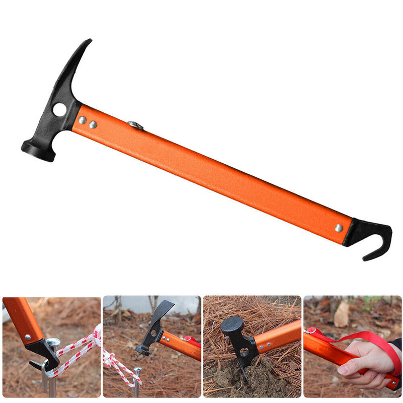Outdoor Camping Tent Peg Hammer Steel Hiking Stakes Nail Puller (Orange) Newly