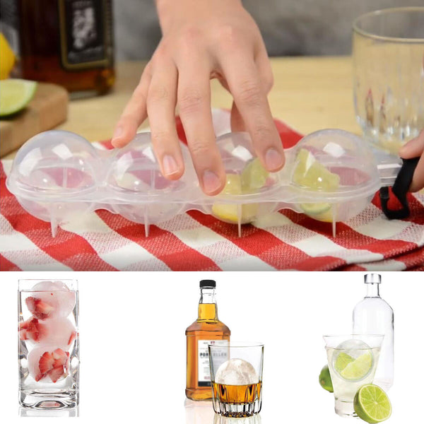 Whiskey Cocktail Round Trays Summer 2.2" Ice Ball Maker Ice Cube Mold 4 Cavity
