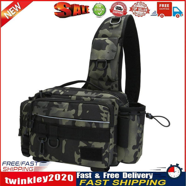 600D Nylon Fishing Tackle Bag Fish Lure Crossbody Pack (Dark Camouflage) Newly