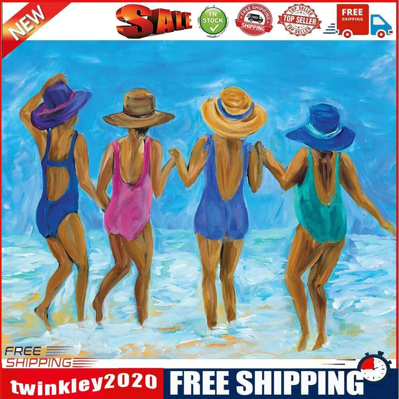 Beach Girls Drawing Frameless DIY Oil Paint by Numbers Canvas Home Decor