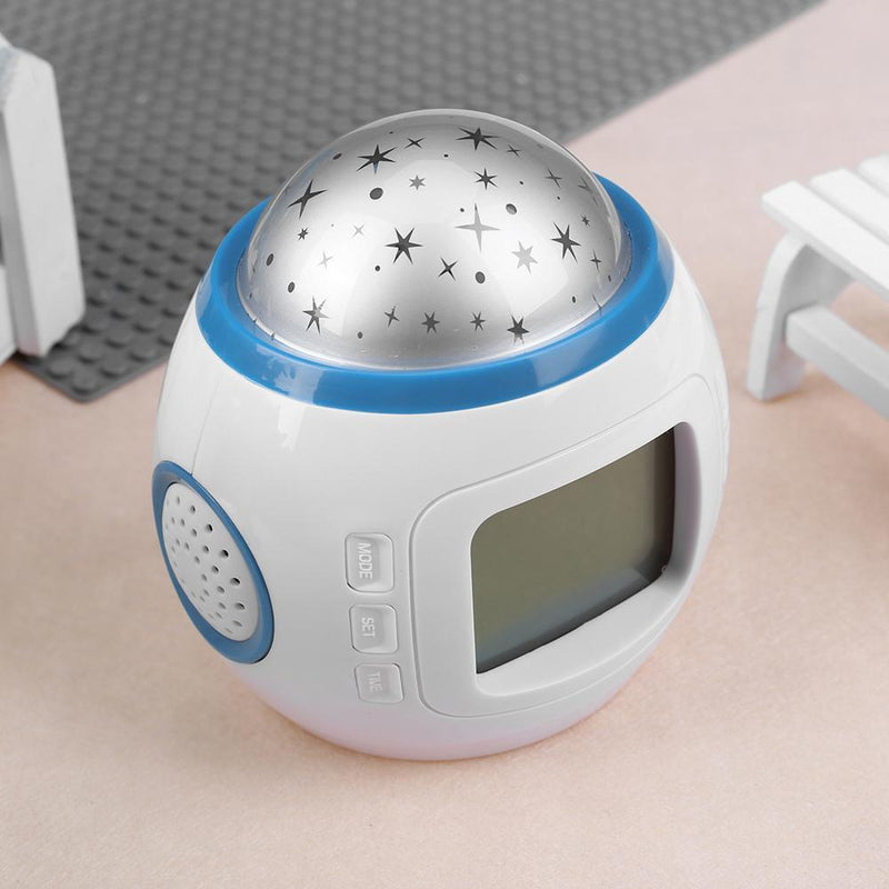 Music Starry Star Snooze Alarm Clock Kids Room Calendar Light Projector