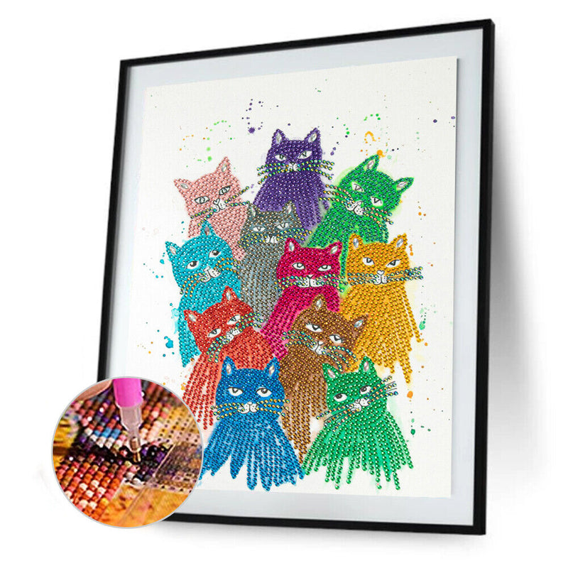Part Special Shaped Drill Diamond Painting Colorful Cat DIY Handmade Art Gift