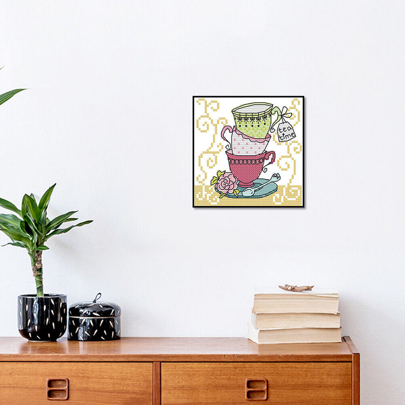 Tea Cup Partial Cross Stitch 11CT Counted Cotton Handmade Needlework Decor