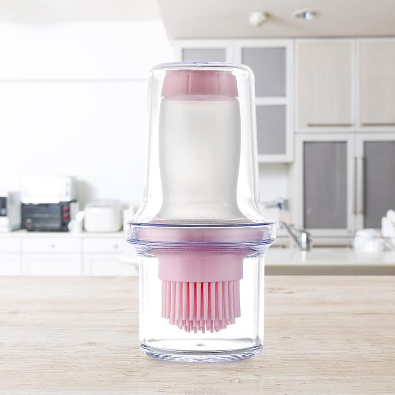 Portable Press Silicone Oil Bottle Brush Storage Cover Kitchen Tool(Pink*2)