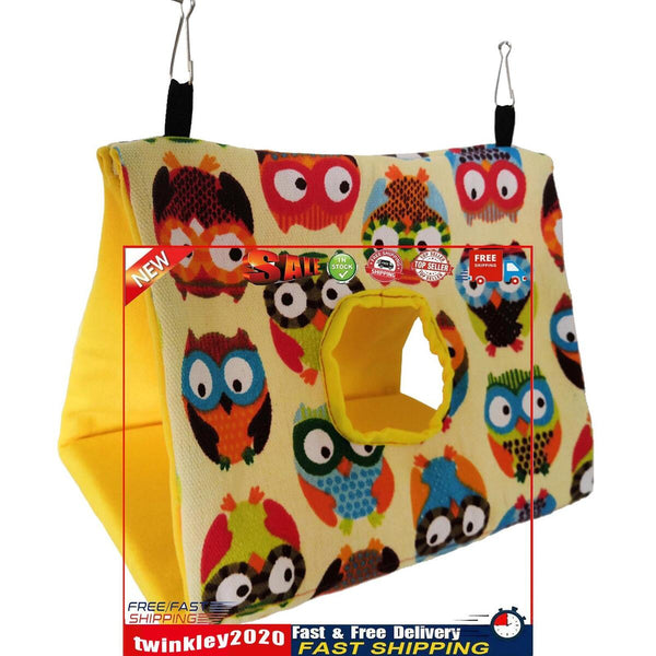 Bird Parrot Nest House Hanging Hammock Cage Sleeping Bed (Yellow Owl S) Newly
