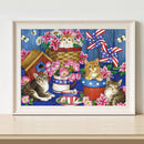 5D DIY Four Kittens Flag Diamond Painting Full Round Drill Rhinestone Art Crafts
