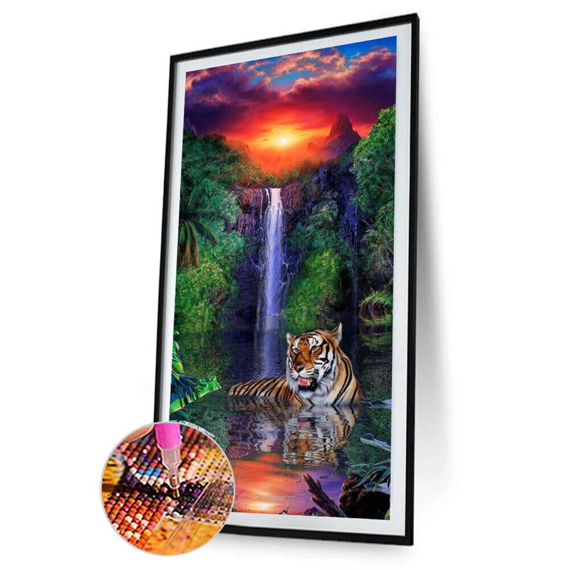 5D Diamond Painting Sunset Tiger Full Round Drill Rhinestone DIY Home Decoration
