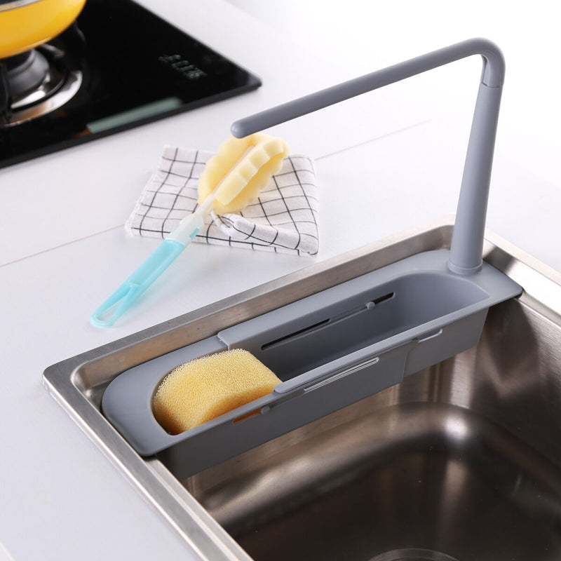 Expandable Kitchen Sink Rack Retractable Household Sink Dish Pool (Grey) Newly