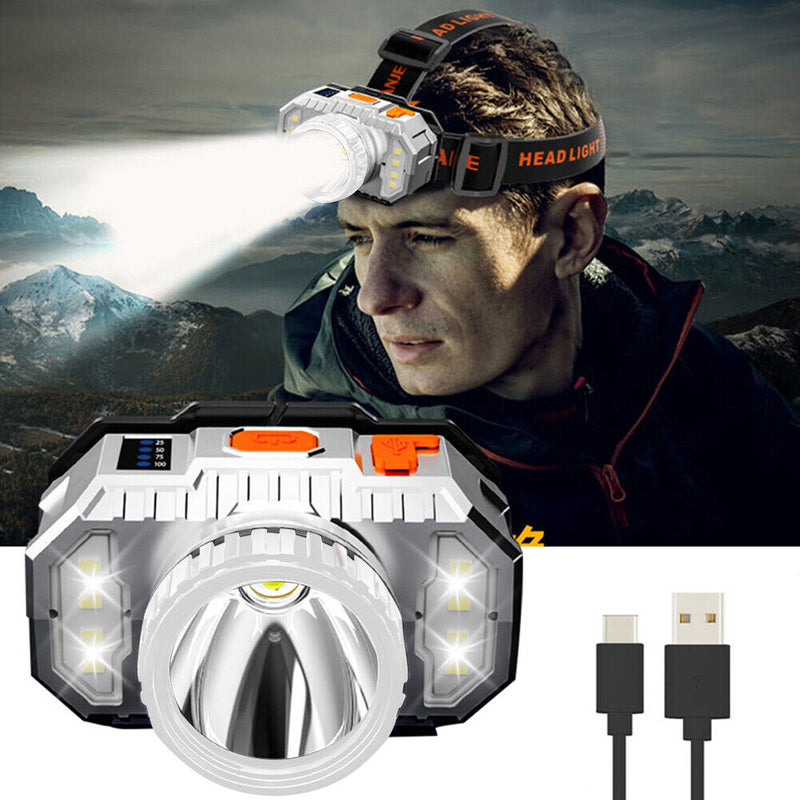 USB Rechargeable Fishing Headlamp Headwear Flashlight for Outdoor Camping Hiking