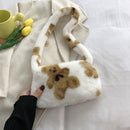Retro Women Flower Print Shoulder Underarm Bag Winter Plush Purse (Khaki)