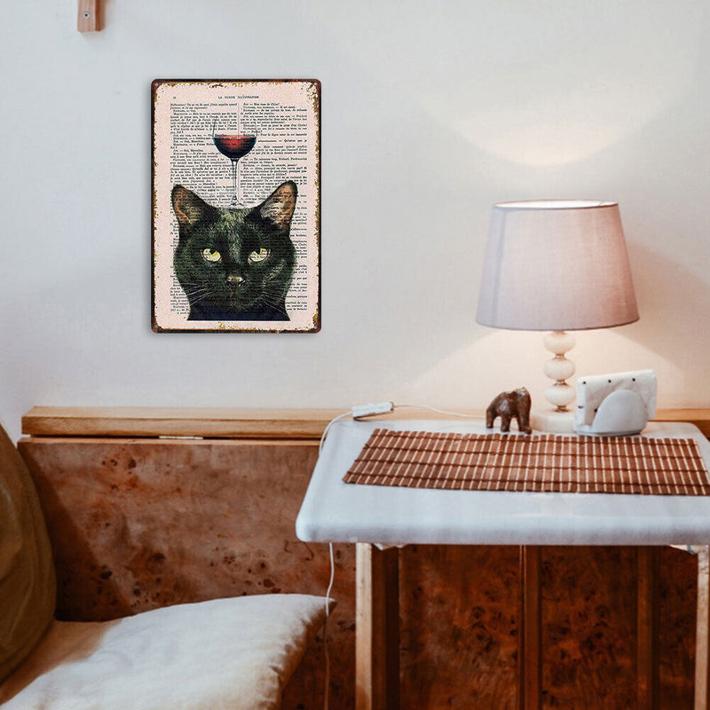 Wine Black Cat Plate Metal Tin Sign Plaque for Bar Pub Club Wall Home Decor
