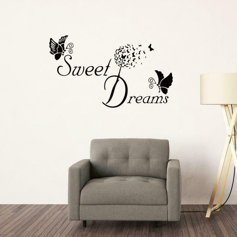 SWEET DREAMS Butterfly LOVE Quote Wall Stickers Bedroom DIY Decals 1 S6F7