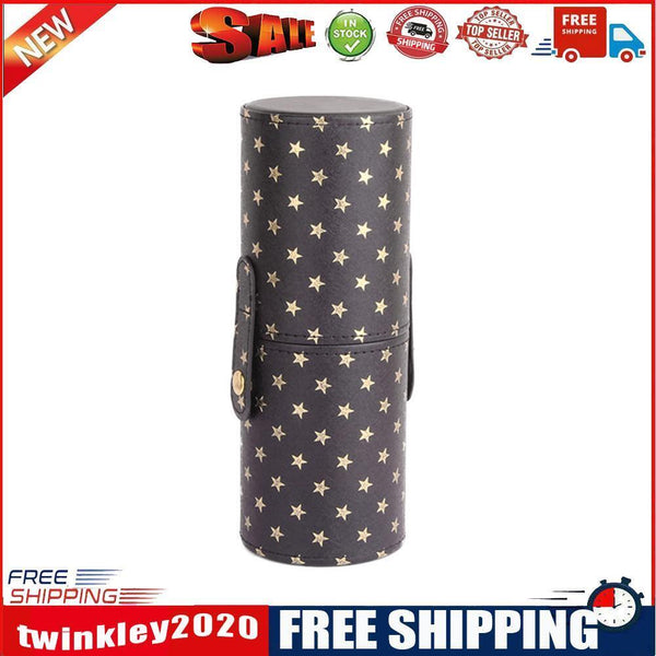 PU Leather Stars Printing Makeup Brush Holder Portable Cosmetic Cup (Black)