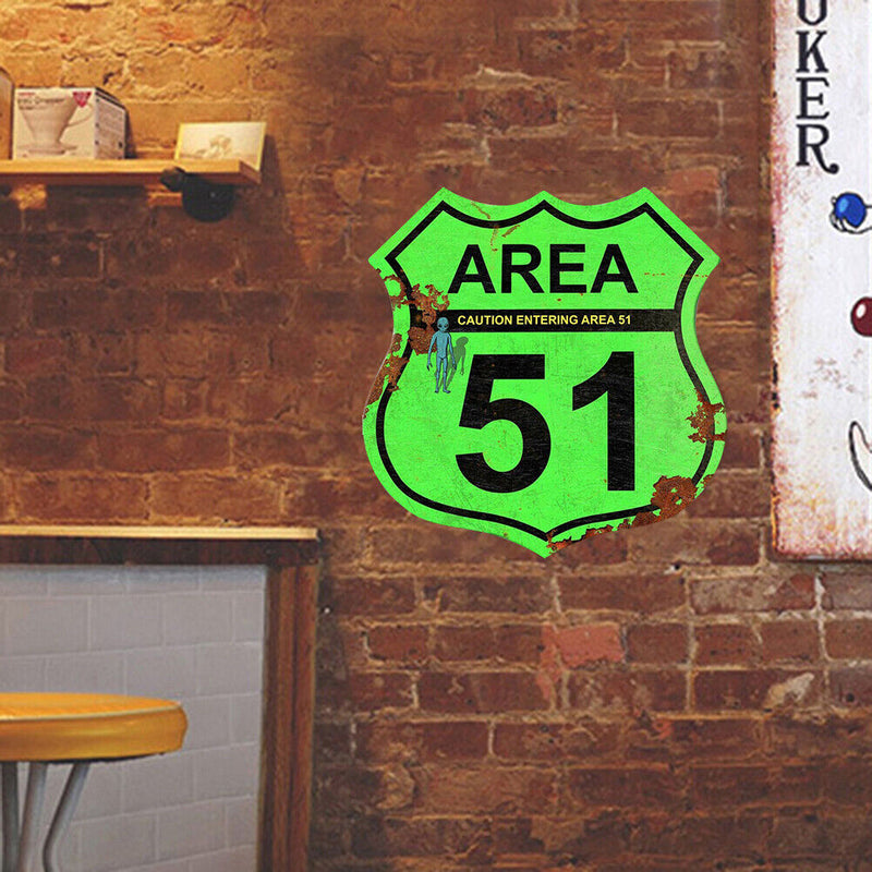 Area 51 Shield Shape Metal Plate Tin Sign Poster Plate for Bar Club Iron Paints