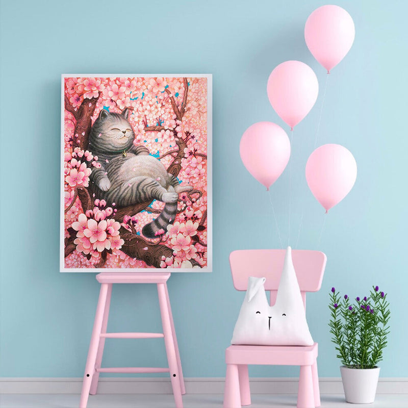 Tree Sleeping Cat Oil Paint By Numbers Kits Canvas Picture Wall Art DIY Craft