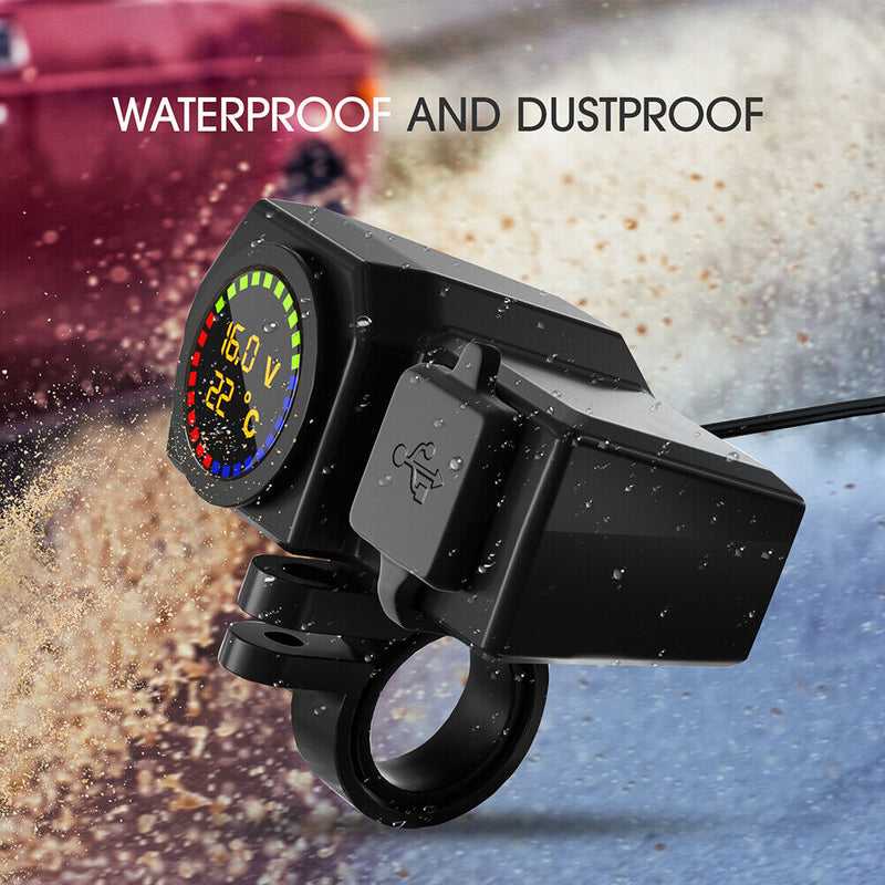 USB Motorcycle Charger Dual Ports Power Supply Adapter for Mobile Phone (A)