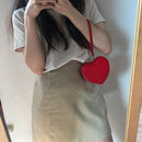 Korean Solid PU Party Wristlet Female Shoulder Handbag Love Shaped Coin Bag Tote