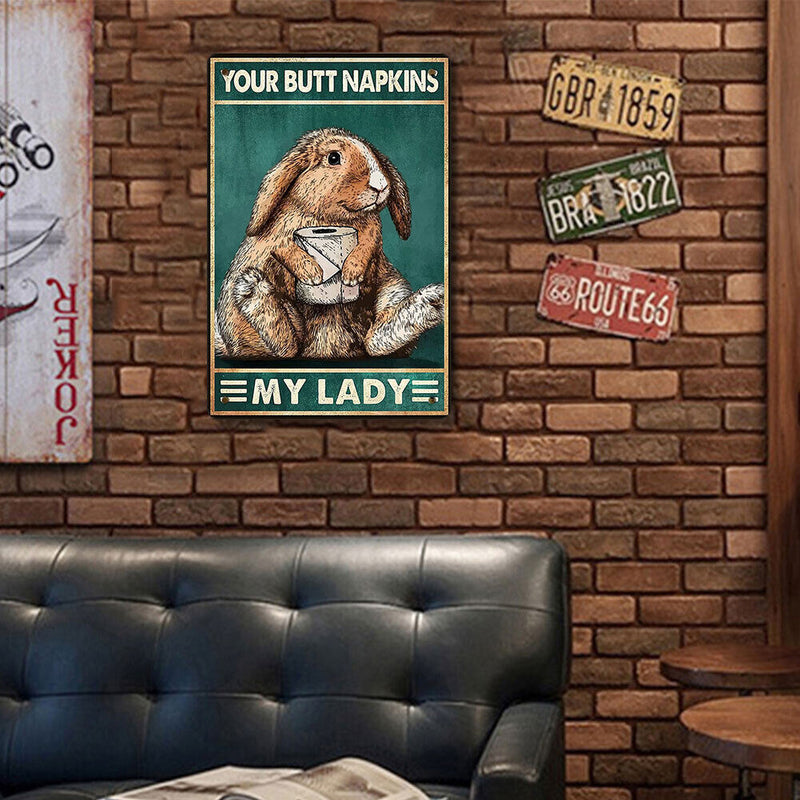Napkin Rabbit Retro Metal Plate Tin Sign Plaque Poster for Bar Club Cafe