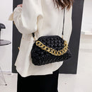 Women PU Leather Shoulder Bags Lady Metal Chain Diamond Lattice Bag Purse Bag