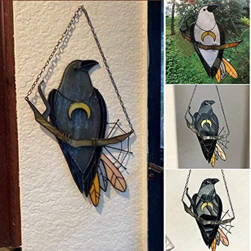 Window Hanging Crow Witch Ornament Stained Glass Home Wall Garden Decor