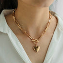 Love Heart Pendant Necklace Simple Metal Women OT Buckle Clavicle Chain Jewelry
