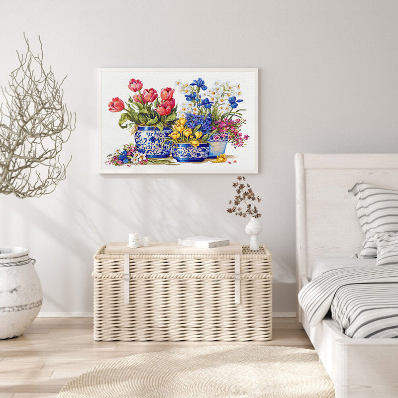 Partial Embroidery Flower Pattern Stamped Canvas 11CT DIY Cross Stitch Kits