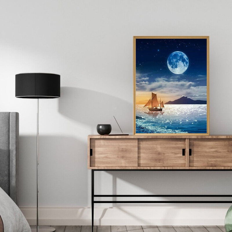 Moon and Ship Oil Paint By Numbers Kits Canvas Drawing DIY Coloring Picture Sets