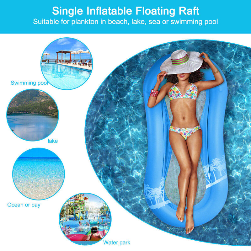 PVC Inflatable Pool Air Mattress Lounger Floating Water Hammock Bed (Blue) Newly