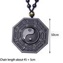 Obsidian Carved Yin Yang Ba Gua Pendant Necklace Lucky Chain Jewelry Amulet A2R1