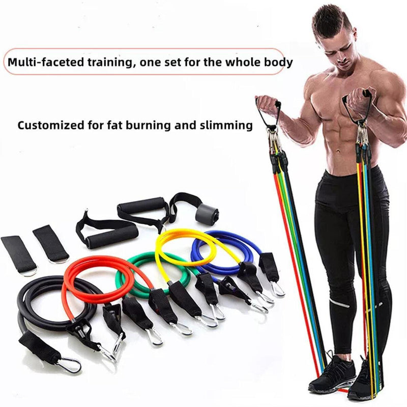 RESISTANCE BANDS Set For Yoga Abs Pilates Fitness Exercise Workout 11 Pieces.