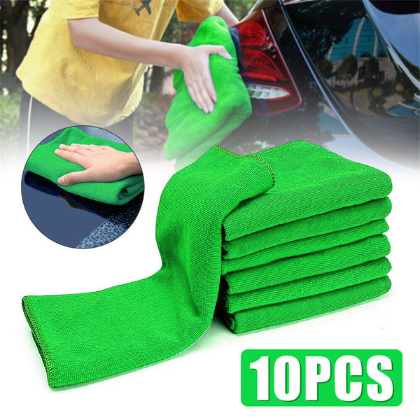 10pcs Green Microfiber Towel Car Cleaning Wash Drying Detailing Cloth No Scratch
