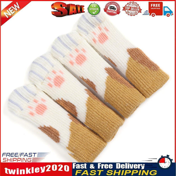 4pcs/set Cat Chair Feet Sock Thicken Anti-slip Table Leg Knitted Cover (B) Newly
