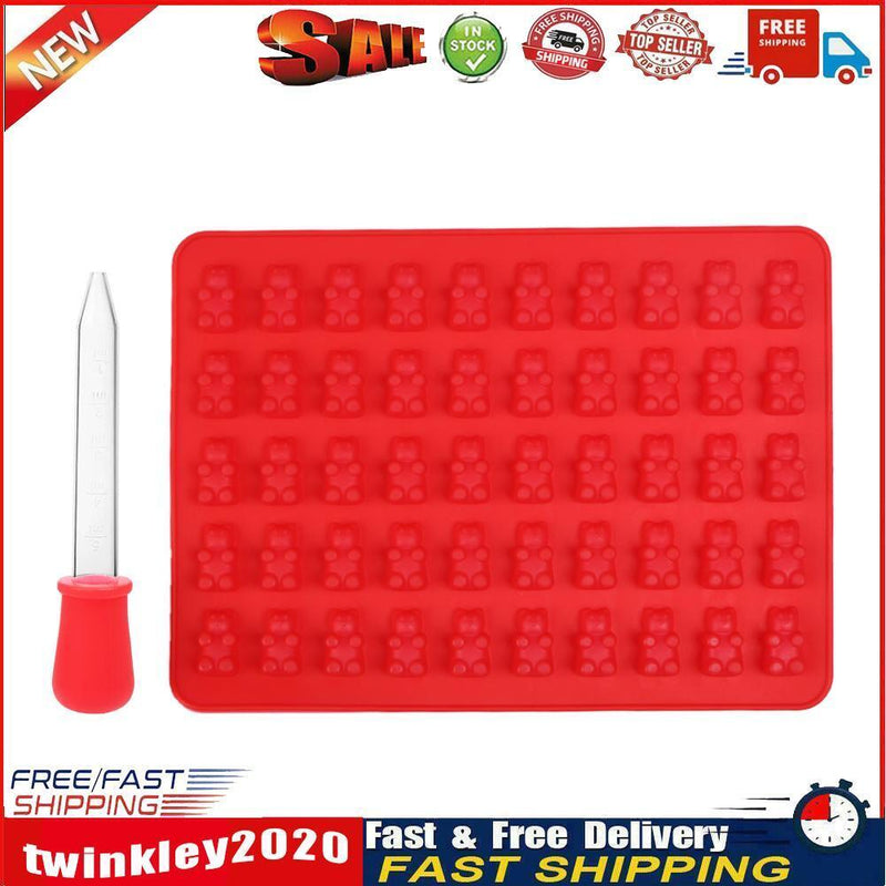 50 Cavity Gummy Bears Silicone Soap Ice Cube Tray Baking Mold (Red) Newly