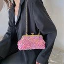 #A Women Sequin Clutch Purse Bride Evening Bag Metal Handle Party Prom Handbags